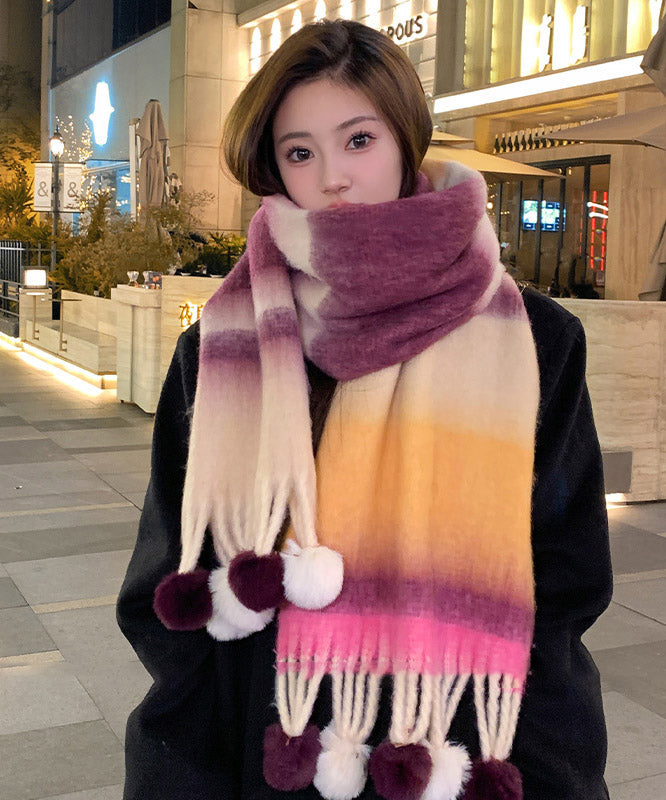 New Orange Fuzzy Ball Decorated  Thick Warm Faux Cashmere Scarf