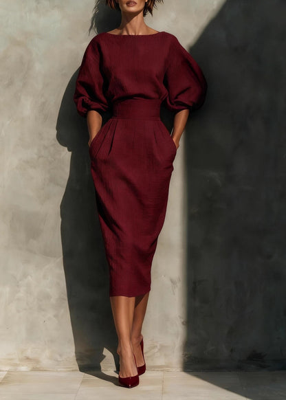 New Orange Pockets Puff Sleeve Cotton Long Dresses