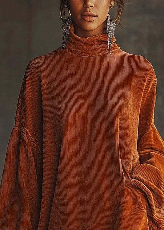 New Orange Tasseled Patchwork Corduroy Dresses Spring