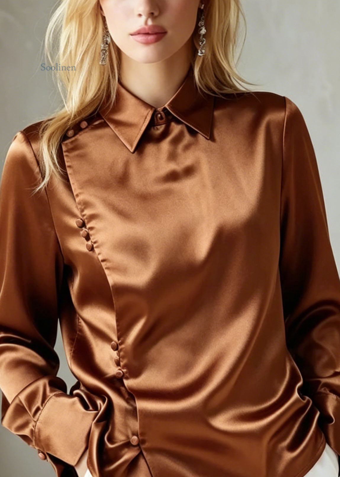 New Peter Pan Collar Button Silk Shirts Top Fall