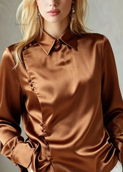 New Peter Pan Collar Button Silk Shirts Top Fall
