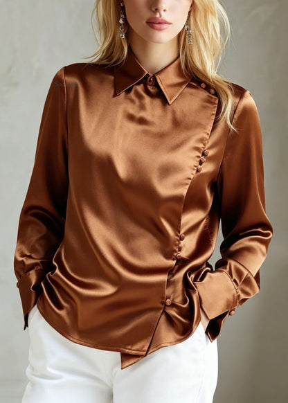 New Peter Pan Collar Button Silk Shirts Top Fall