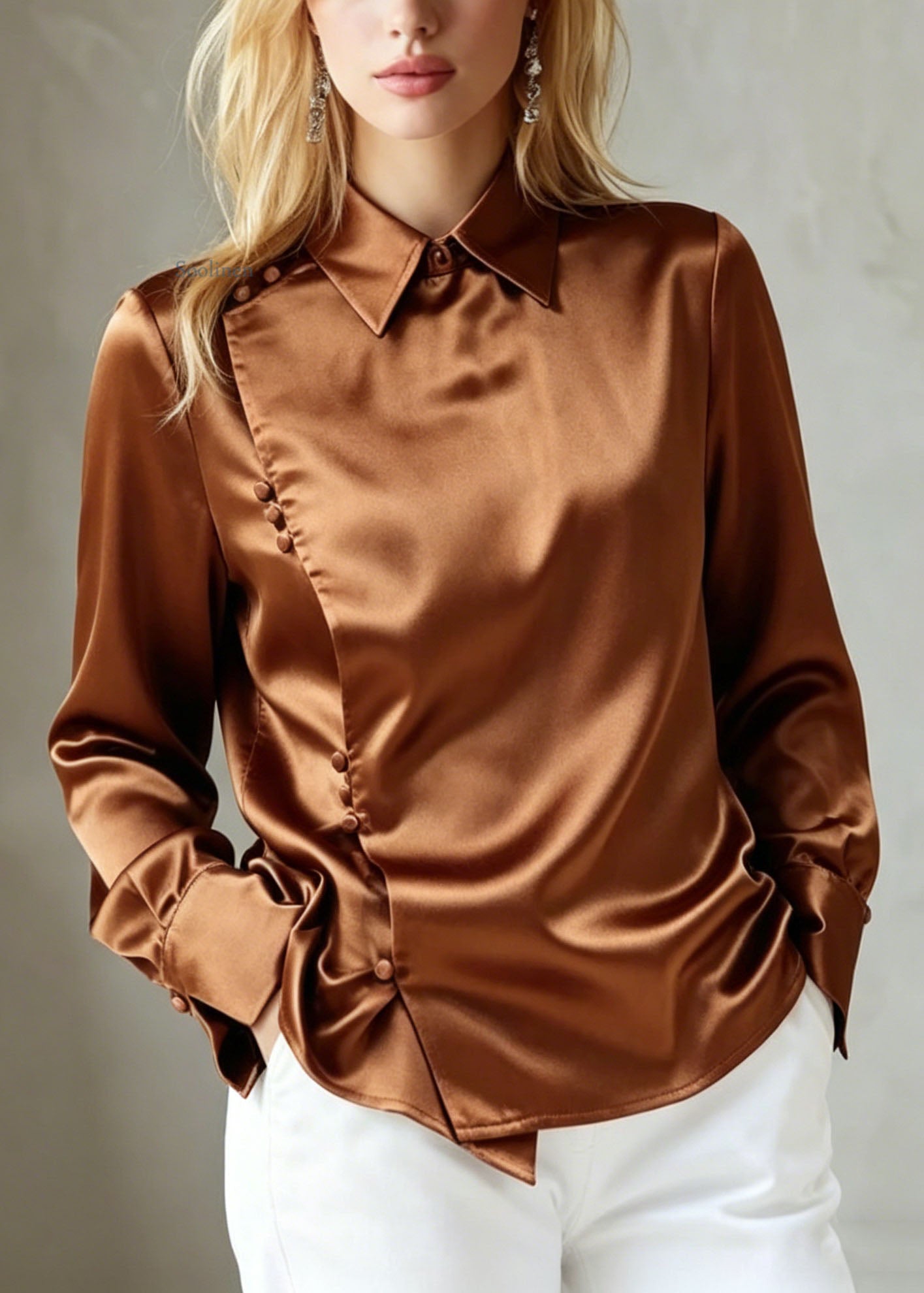 New Peter Pan Collar Button Silk Shirts Top Fall