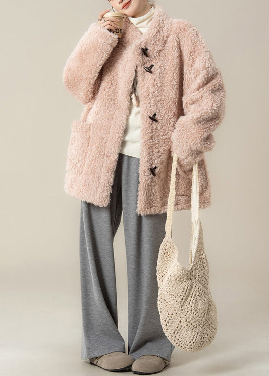 Nuevo conjunto de abrigo de piel sintética rosa y pantalones anchos grises de invierno