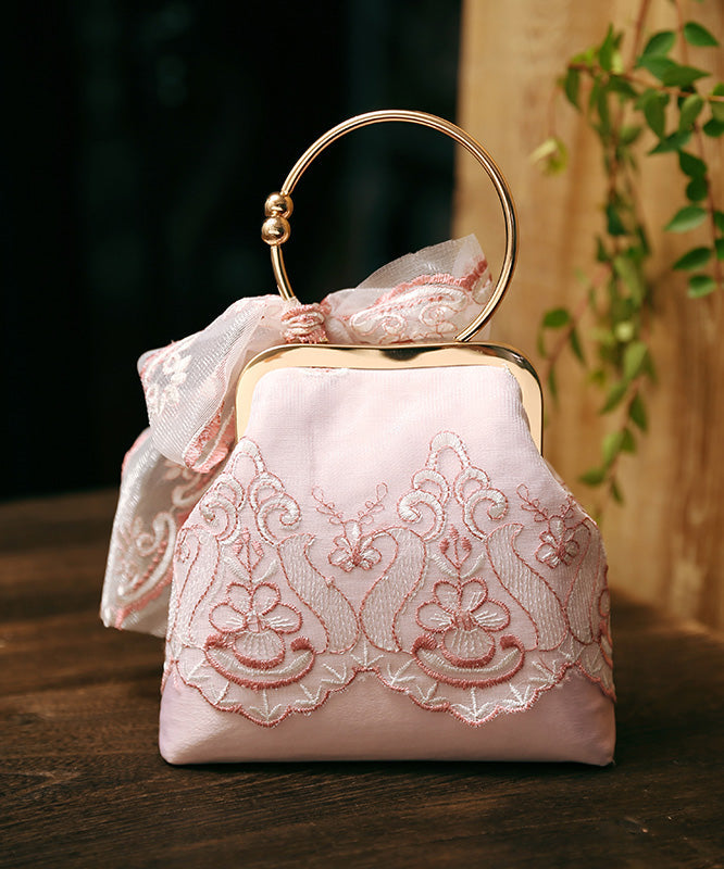New Pink Handmade Lace Embroidered Tote Bag