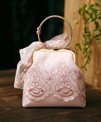 New Pink Handmade Lace Embroidered Tote Bag
