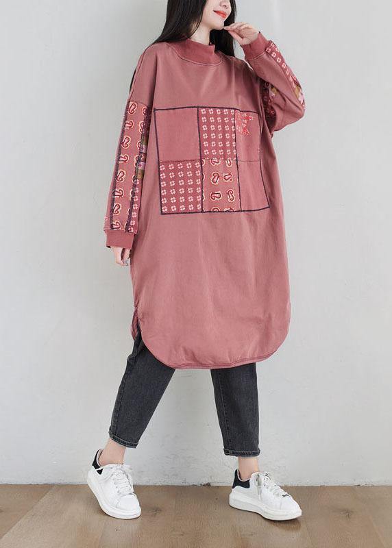 New Pink Patchwork Side Open Fall Dress Sweatshirts - SooLinen