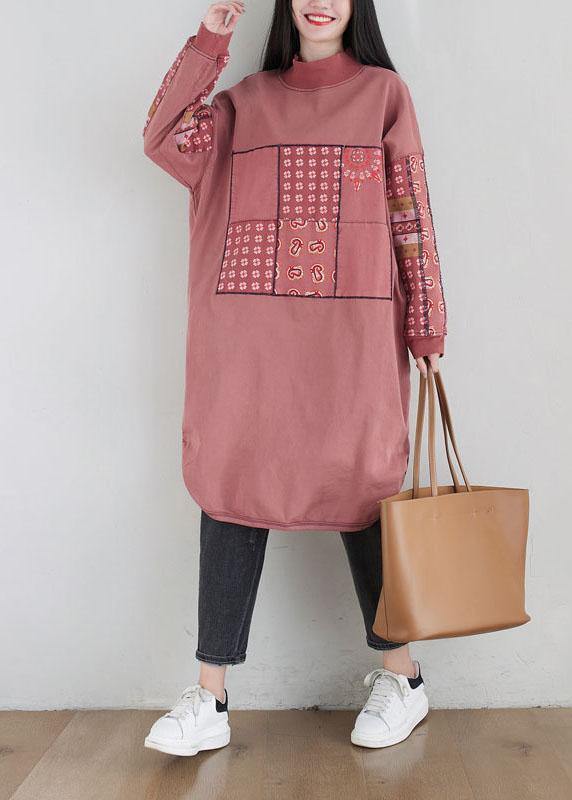 New Pink Patchwork Side Open Fall Dress Sweatshirts - SooLinen
