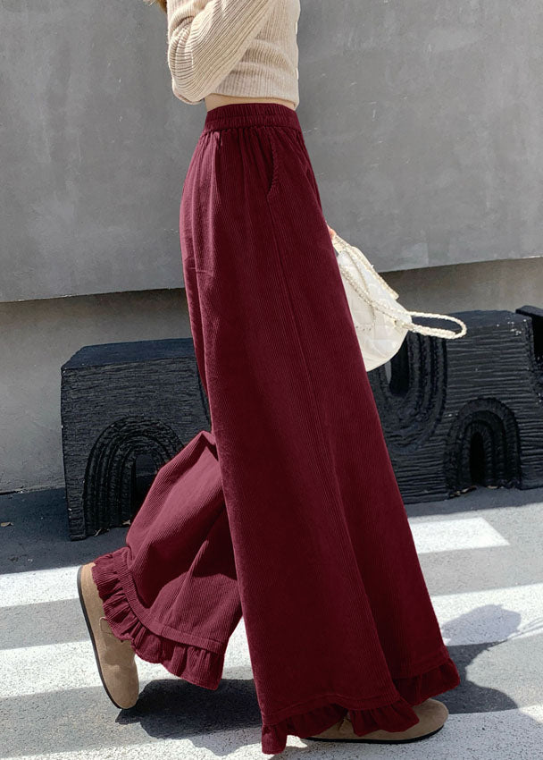 Nuevos pantalones anchos de pana con patchwork y volantes rosas para primavera