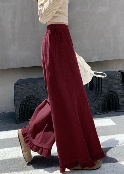 Nuevos pantalones anchos de pana con patchwork y volantes rosas para primavera