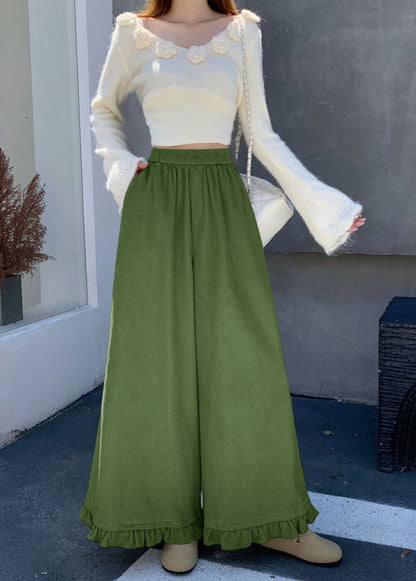 Nuevos pantalones anchos de pana con patchwork y volantes rosas para primavera