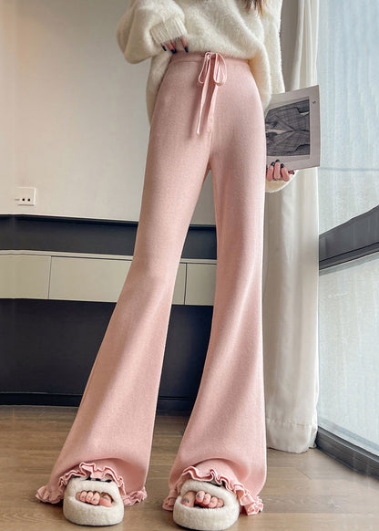 Neue rosa Strickhose mit ausgestelltem Bein und elastischem Bund