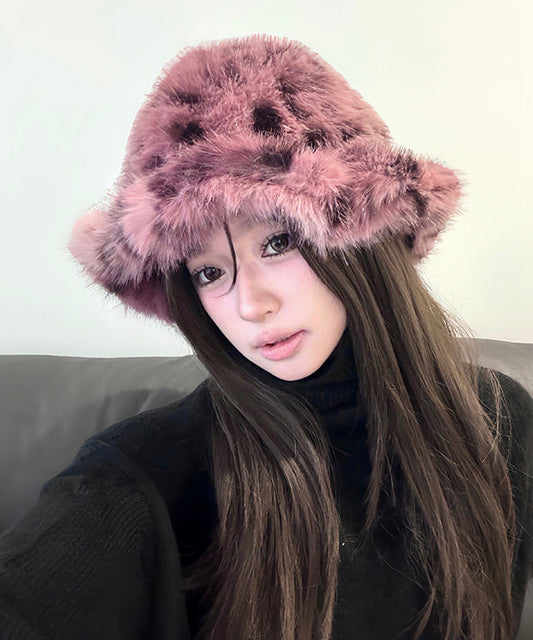 Nuevo gorro de lana grueso y cálido de color rosa