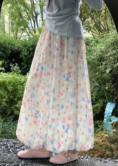 New Print Elastic Waist Cotton Wide Leg Pants Summer