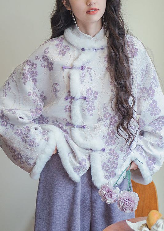 Nuevas parkas de invierno con cuello de piel morado, botones y patchwork de algodón.