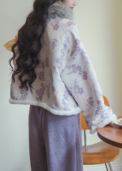 Nuevas parkas de invierno con cuello de piel morado, botones y patchwork de algodón.