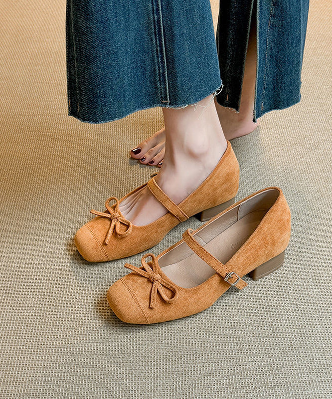 New Red Buckle Strap Bow Splicing Chunky Shoes Suede