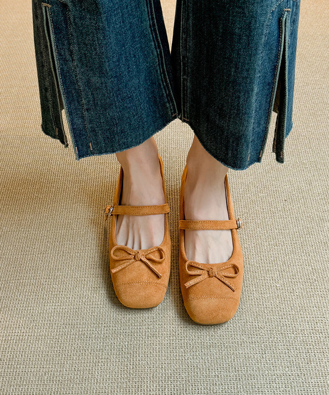 New Red Buckle Strap Bow Splicing Chunky Shoes Suede