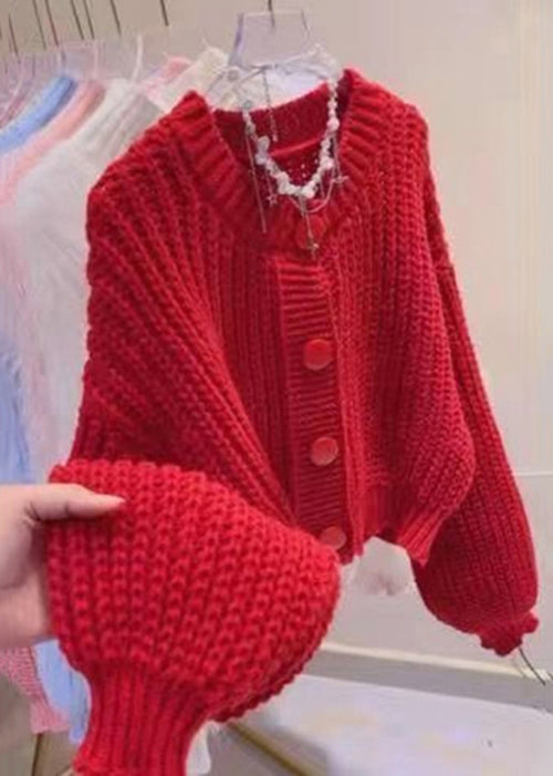 New Red O Neck Button Knit Cardigans Spring