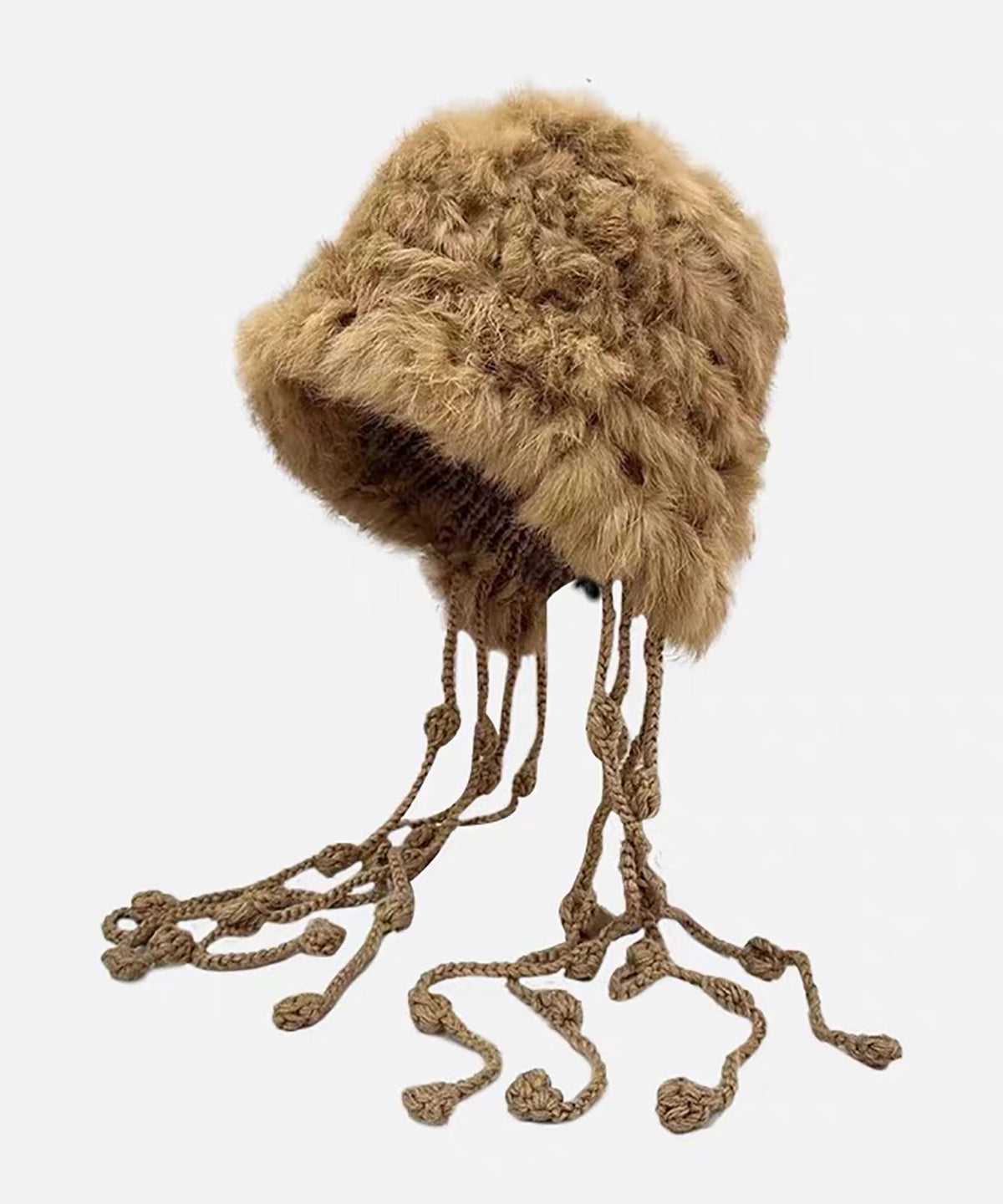 Nuevo gorro con borlas y protección para las orejas de punto de piel de conejo rojo