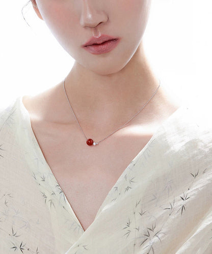 New Red Sphere Agate Carrying Pearl Copper Necklace