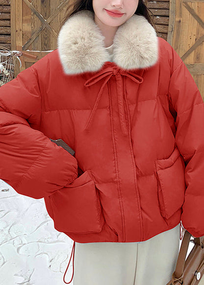 Nuevos abrigos de invierno de plumón de pato con bolsillos con cordones y cremallera roja