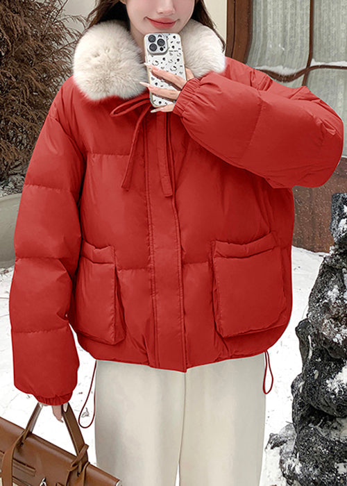 Nuevos abrigos de invierno de plumón de pato con bolsillos con cordones y cremallera roja