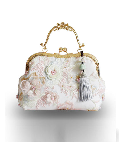 New Retro Beige Lace Embroidered Nail Bead Tote Bag