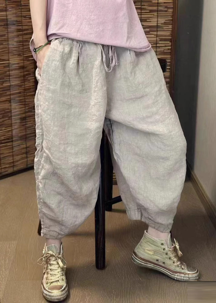 New Retro Beige Oversized Linen Harem Pants Summer
