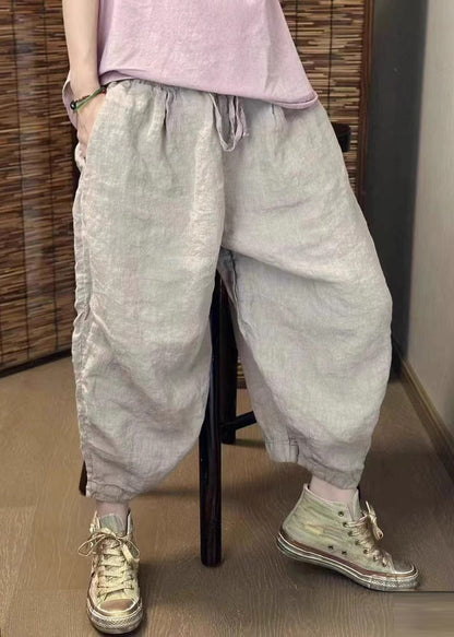 New Retro Beige Oversized Linen Harem Pants Summer