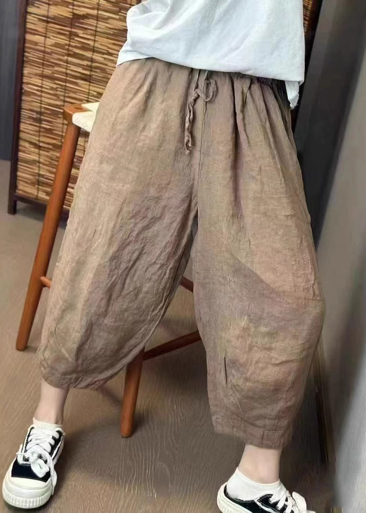 New Retro Beige Oversized Linen Harem Pants Summer