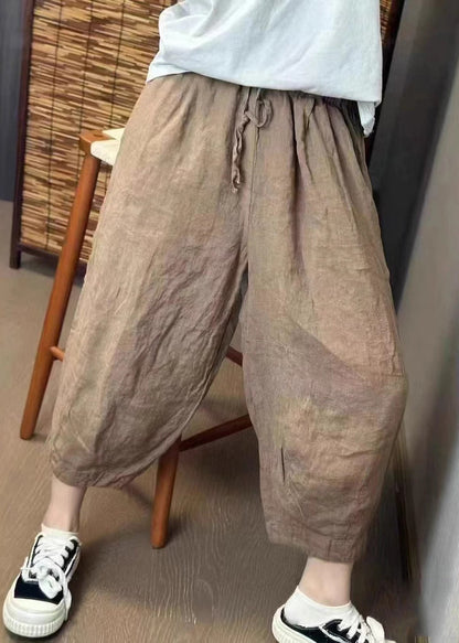 New Retro Beige Oversized Linen Harem Pants Summer