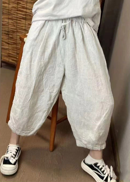 New Retro Beige Oversized Linen Harem Pants Summer