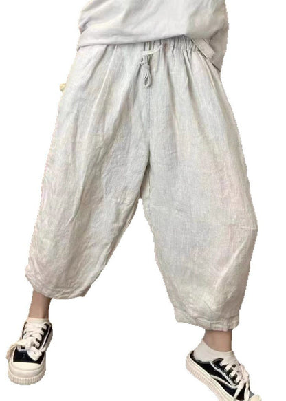New Retro Beige Oversized Linen Harem Pants Summer