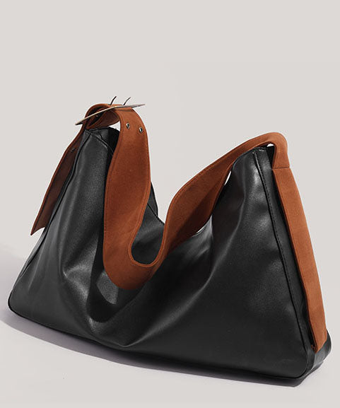 Neue Retro-Umhängetasche aus robustem, strapazierfähigem Kunstleder in Schwarz mit großem Fassungsvermögen