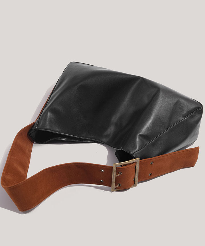 Neue Retro-Umhängetasche aus robustem, strapazierfähigem Kunstleder in Schwarz mit großem Fassungsvermögen