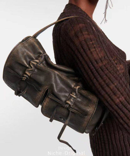 New Retro Brown Pockets Bow Faux Leather Satchel Handbag