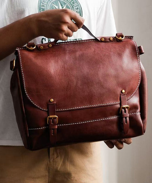 New Retro Chocolate Large Capacity Leather Laptop Bag