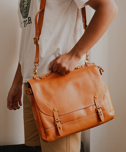 New Retro Chocolate Large Capacity Leather Laptop Bag