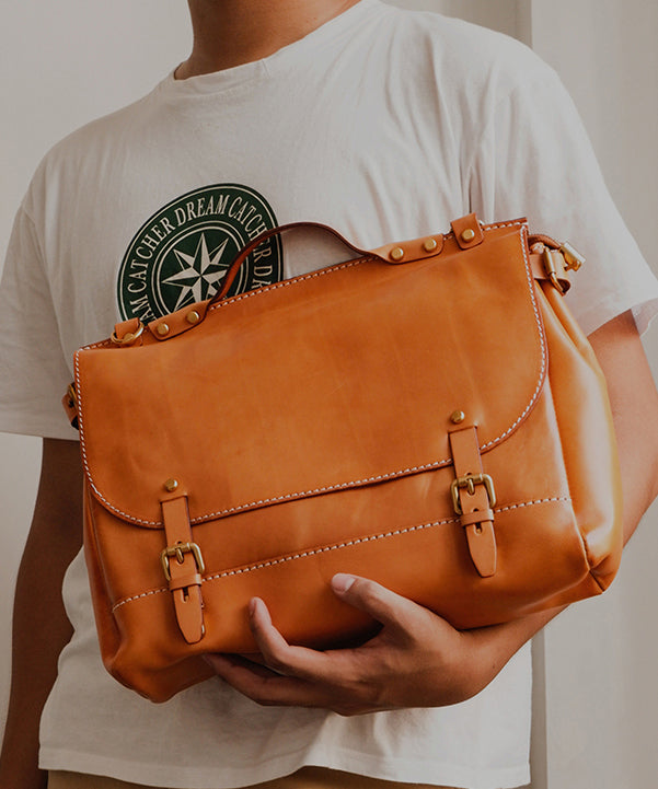 New Retro Chocolate Large Capacity Leather Laptop Bag