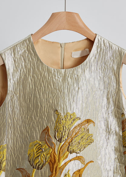 Neues Retro-Zweiteiler-Set aus goldener Jacquard-Seide, ärmellos