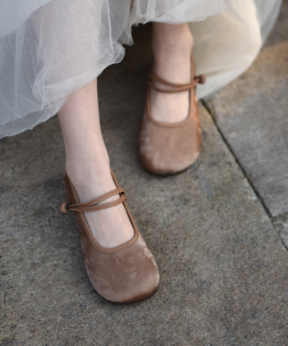 New Retro Green Buckle Strap Splicing Soft Flat Shoes