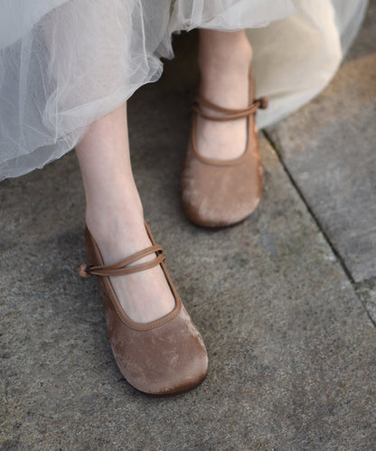 New Retro Green Buckle Strap Splicing Soft Flat Shoes