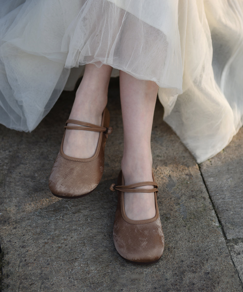 New Retro Green Buckle Strap Splicing Soft Flat Shoes