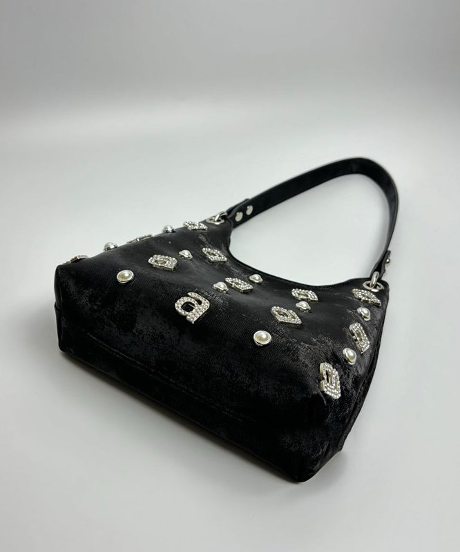 New Retro Green Satin Letter Zircon Shoulder Bag