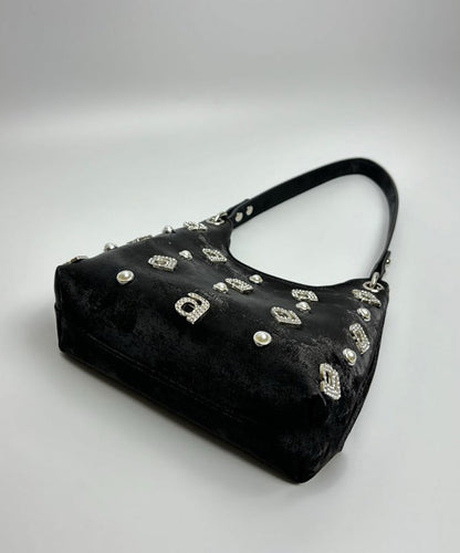 New Retro Green Satin Letter Zircon Shoulder Bag
