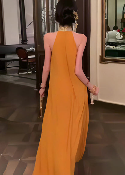 New Retro Orange Patchwork Chiffon Halter Dresses Summer