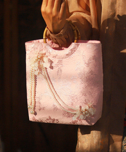 New Retro Pink Embroidered Bead Decorated Tote Bag