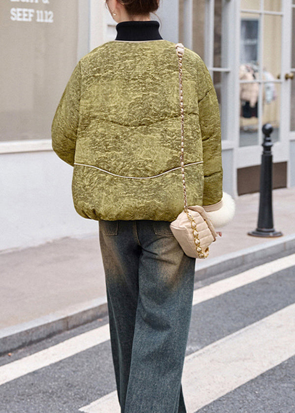 Neue Retro-Wintermäntel in Rosa mit Rundhalsausschnitt und Fell-Patchwork-Design, gefertigt aus Entendaunen