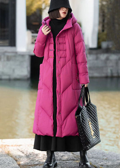 Abrigo acolchado de plumón de pato con bolsillos y botones con capucha New Rose para invierno